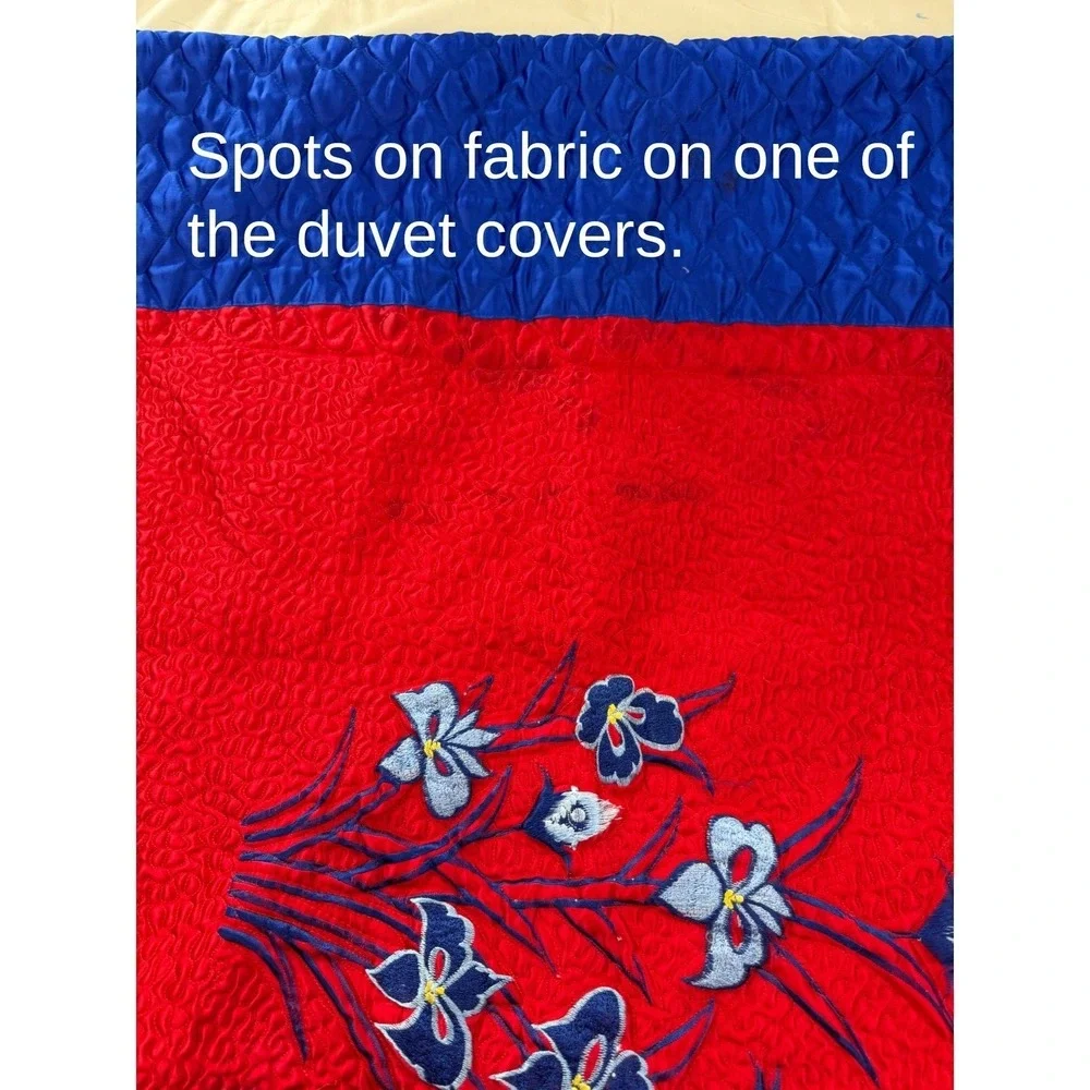 Vintage Asian Quilted Embroidered Duvet Cover‎ Set of 2 Red Blue Floral Boho VTG
